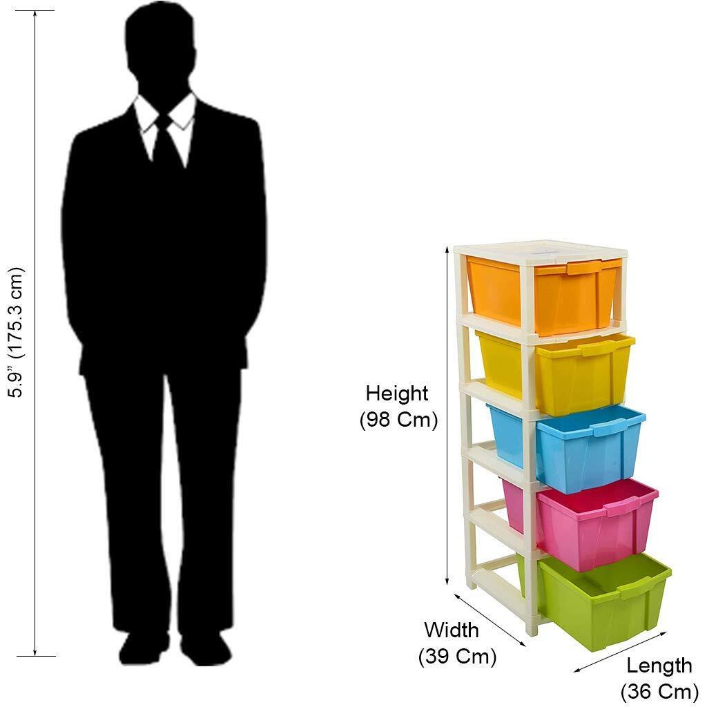 Joyful Studio 5 XL Plastic Modular Drawer System for Home, Office, Hospital, Parlour, School and Kids, Product Dimension When assembled (31cmx39cmx80.9 cm) (STUDIO 5XL, Multicolor)