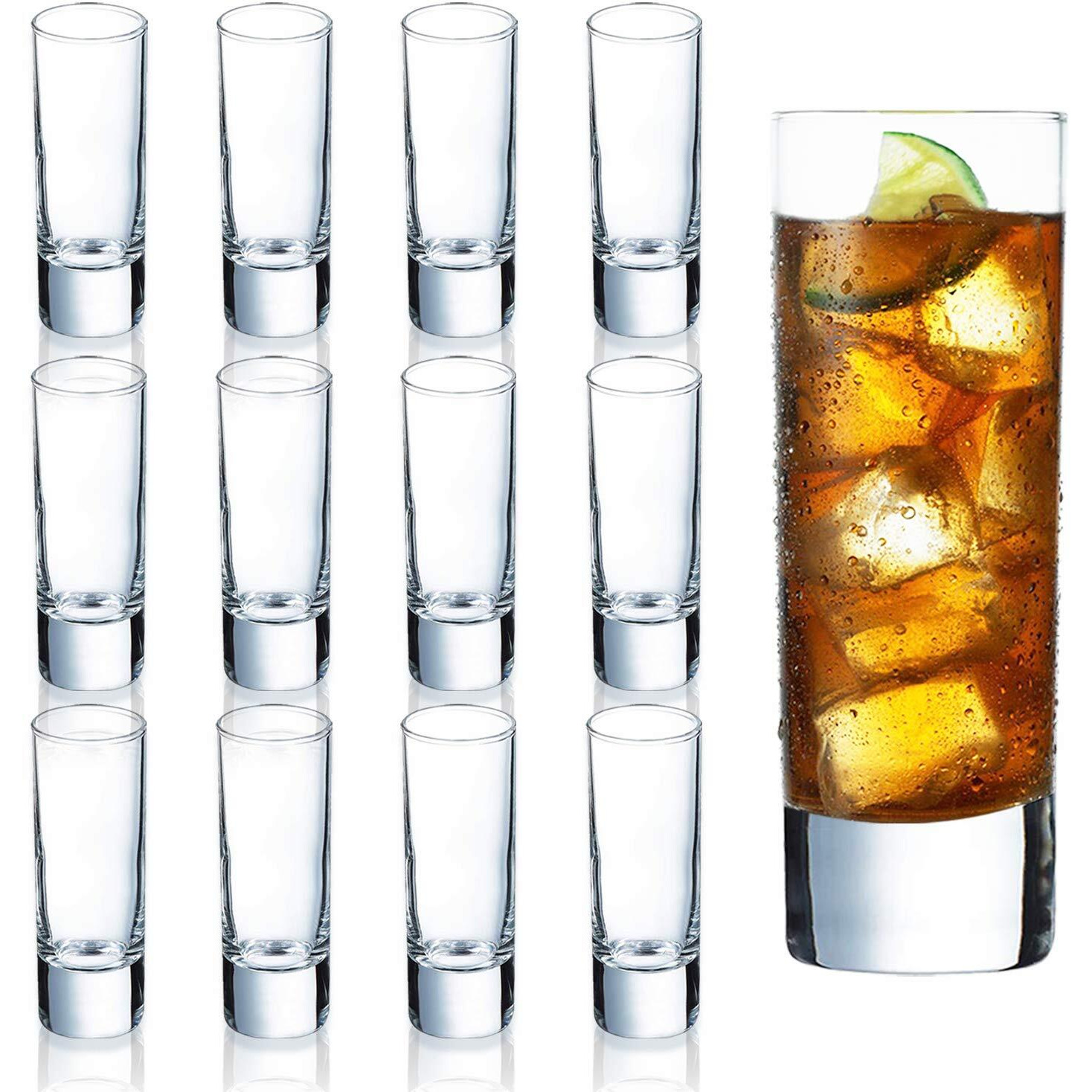 Farielyn-X Clear Heavy Base Shot Glasses 12 Pack, 2 oz Tall Glass Set for Whiskey, Tequila, Vodka