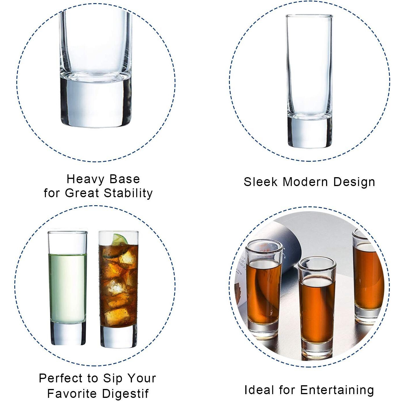 Farielyn-X Clear Heavy Base Shot Glasses 12 Pack, 2 oz Tall Glass Set for Whiskey, Tequila, Vodka