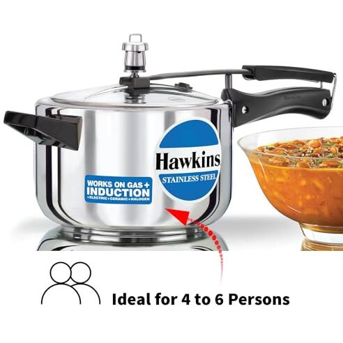 Hawkins 4 Litre Pressure Cooker, Stainless Steel Inner Lid Cooker, Induction Cooker, Silver (HSS40)