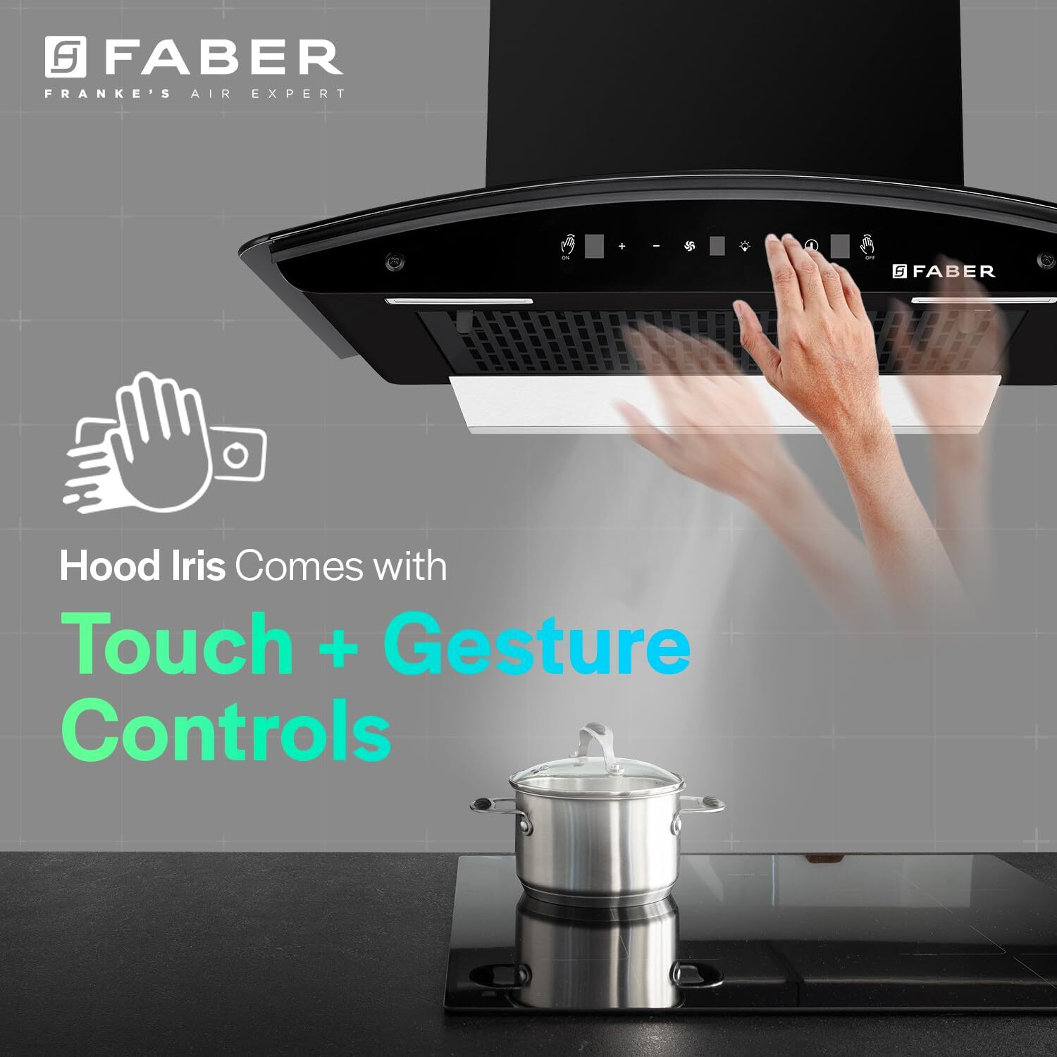 Faber 60cm 1500m/hr BLDC Autoclean Chimney|Black Matt Filterless|Oil Collector|Touch & Gesture Control|9 Speed|LED|12 Yrs on Motor, 2 Yrs Comprehensive Warranty by Faber|HOOD IRIS BLDC FL HC BK 60