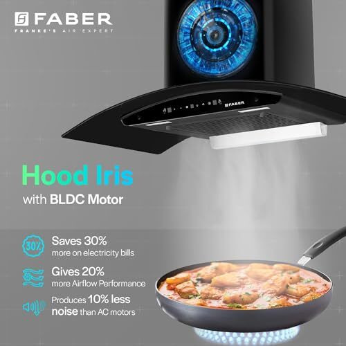 Faber 75cm 1500m/hr BLDC Autoclean Chimney|Black Matt Filterless|Oil Collector|Touch & Gesture Control|9 Speed|LED|12 Yrs on Motor, 2 Yrs Comprehensive Warranty by Faber|HOOD IRIS BLDC FL HC BK 75