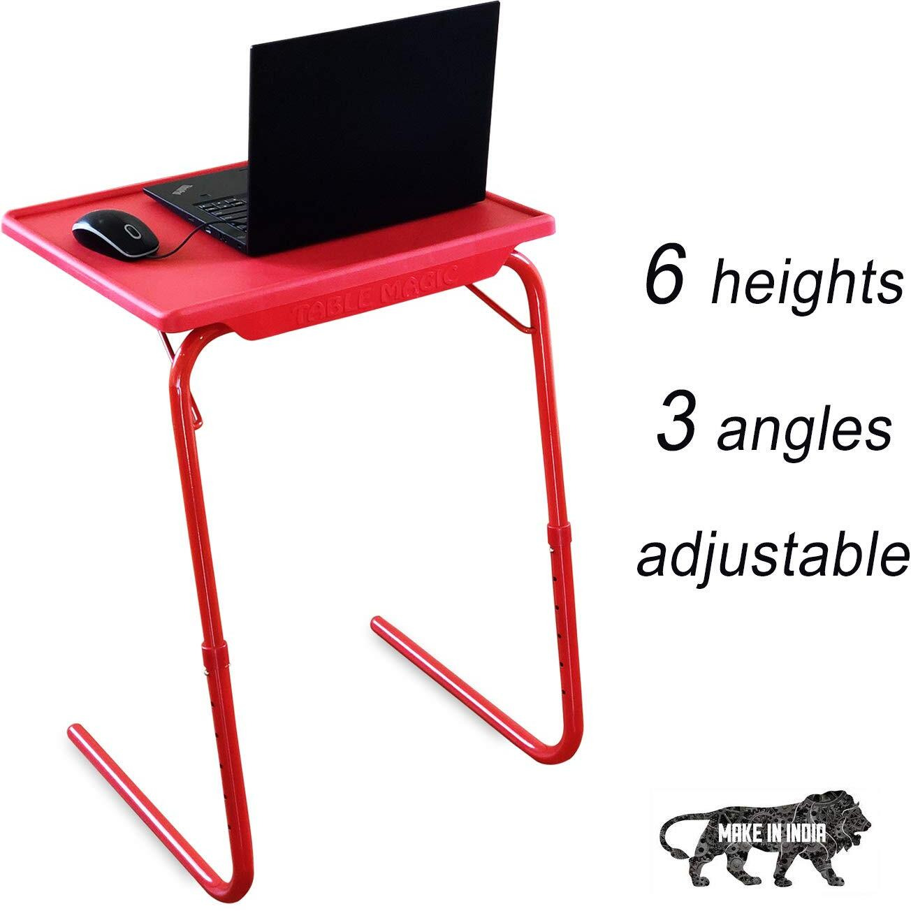 TABLE MAGIC - Laptop Table Matte Finish, Lapdesk, Multipurpose Table, Utility Table, Height Adjustable Table, Work At Home Table, Study Table, Kids Study Table (Table Magic Cherry Red, Large)