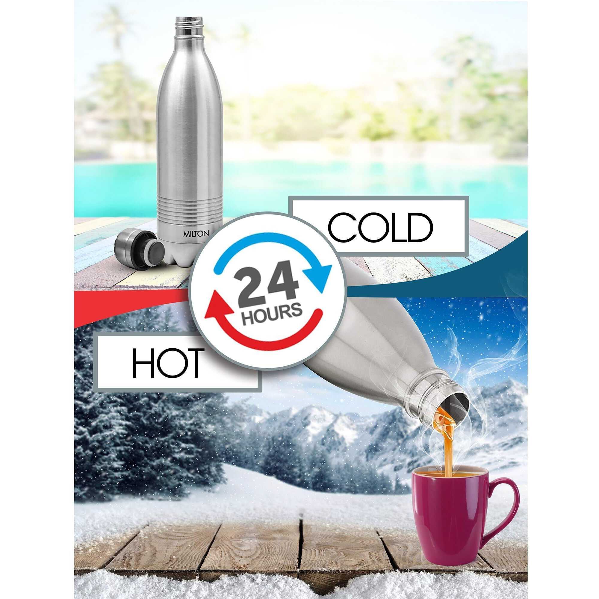 Milton Duo DLX 500 Thermosteel 24 Hours Hot and Cold Water Bottle, 1 Piece, 500 ml, Silver | Leak Proof | Office Bottle | Gym | Home | Kitchen | Hiking | Trekking | Travel Bottle