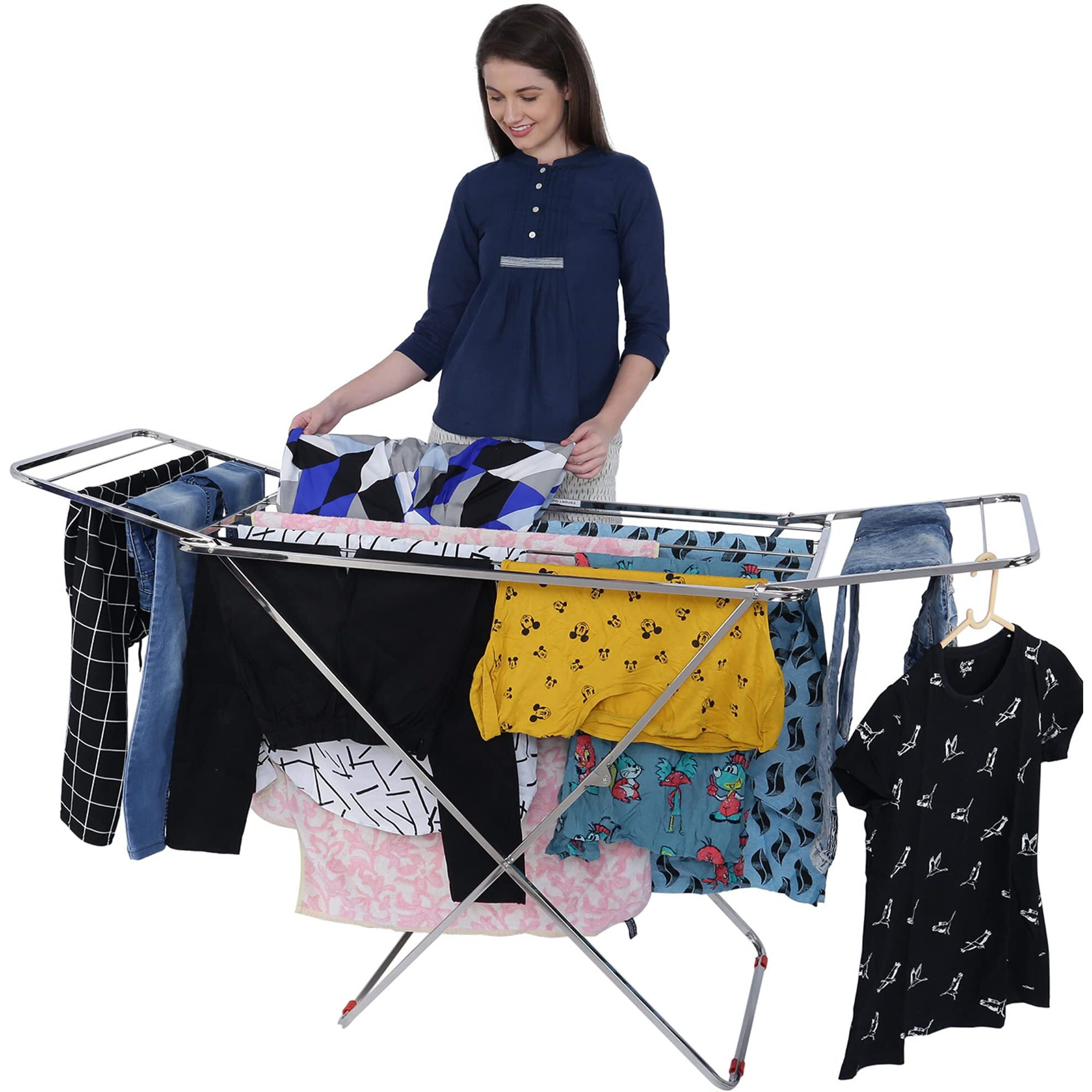 LiMETRO STEEL Stainless Steel Foldable Cloth Dryer Stand Double Rack Cloth Stands for Drying Clothes Steel (Cross)