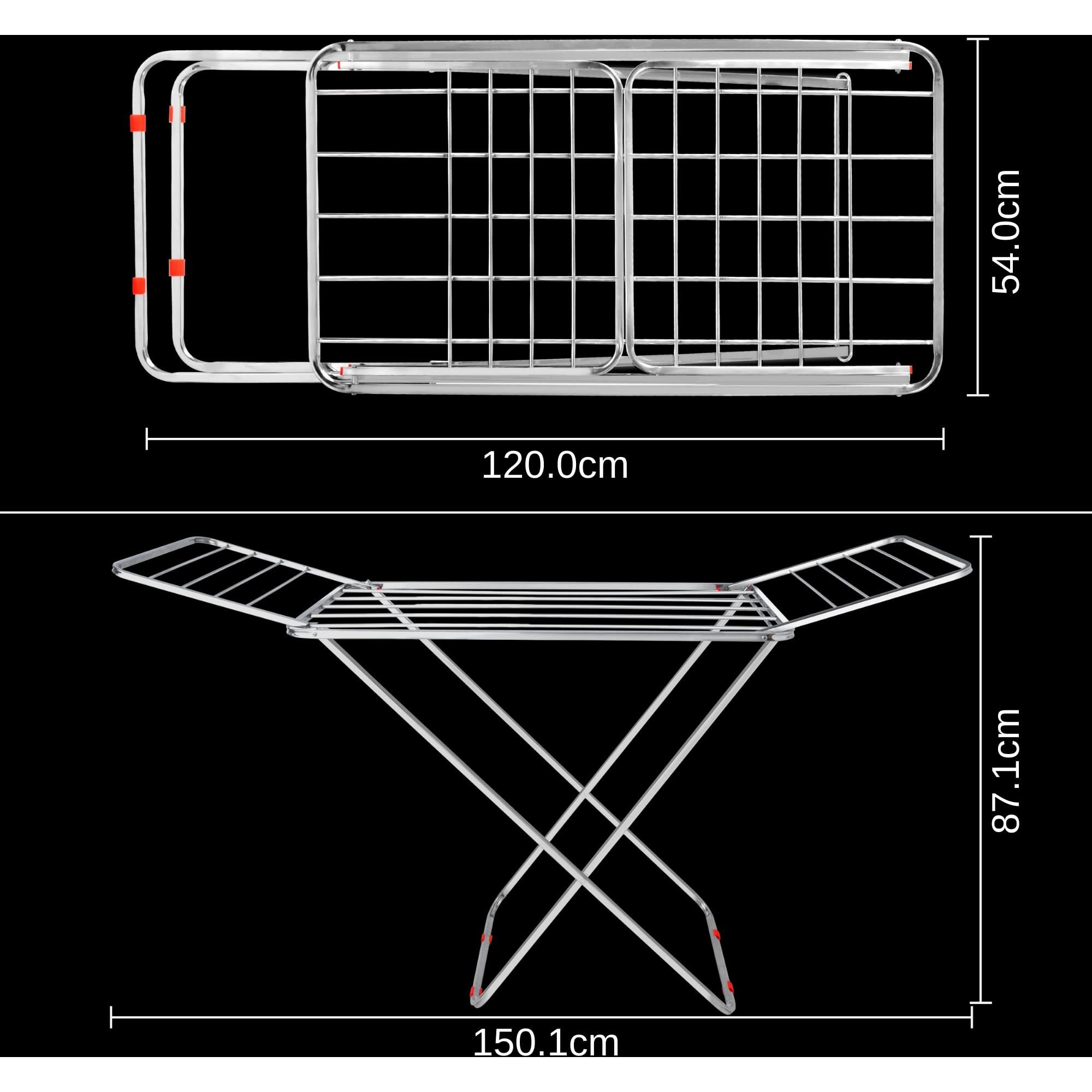 LiMETRO STEEL Stainless Steel Foldable Cloth Dryer Stand Double Rack Cloth Stands for Drying Clothes Steel (Cross)