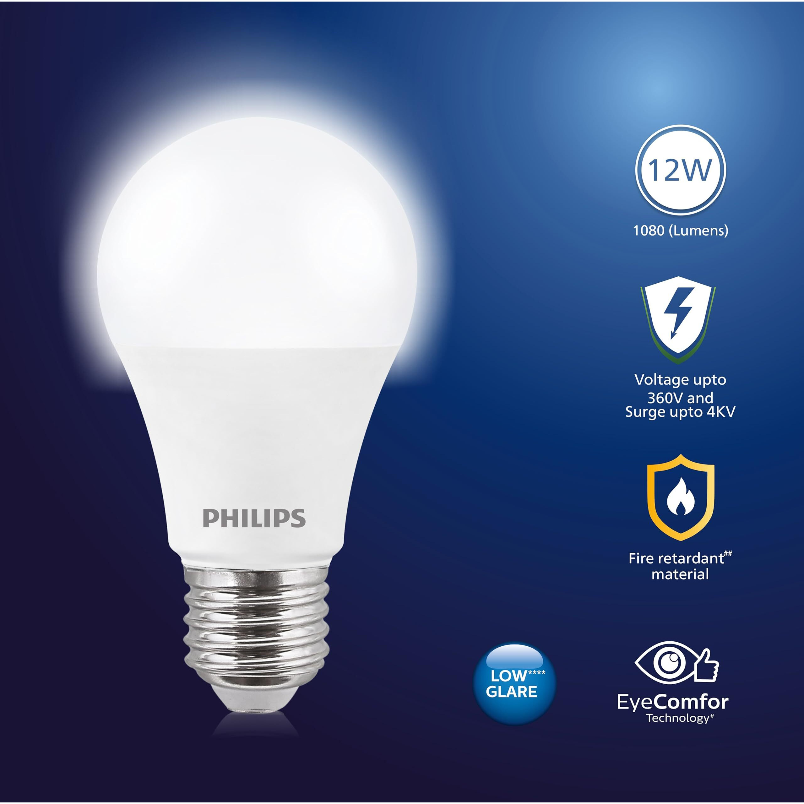 Philips Stellar Bright 12-Watt LED Bulb E27 Base (Crystal White, Pack of 4)