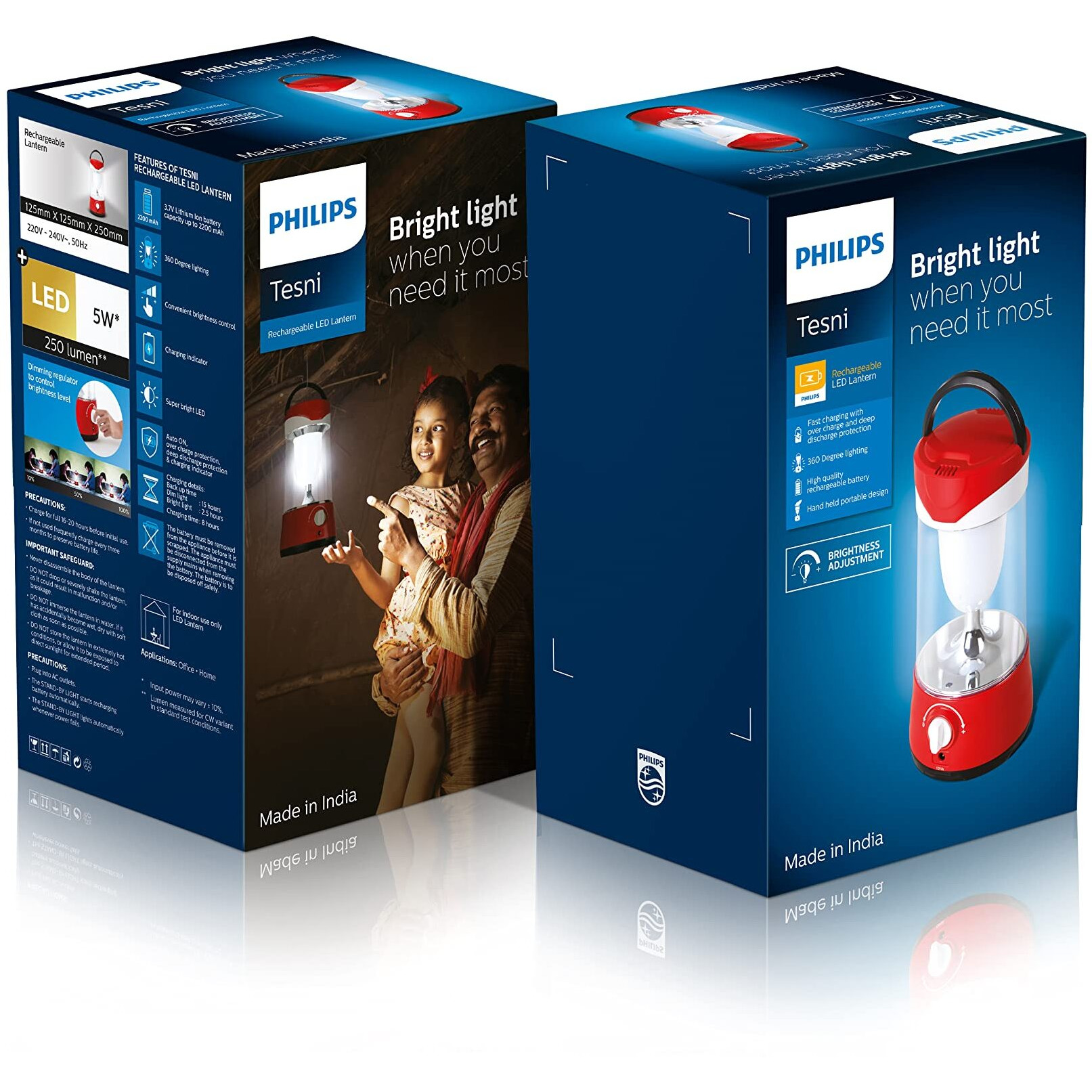 Philips 5w Tesni Rechargeable Emergency light | Regulator controlled brightness | Auto-on feature for power cut with 360 degree light distribution