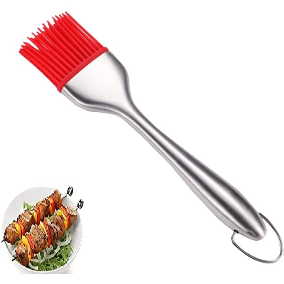 P-Plus International Silicone Basting Brush Set,Stainless Steel Basting Brush with Silicone Bristles for BBQ/Grilling/Pastry/Turkey Baster, Marinating Brush (Pack 1(9 inch) Red)