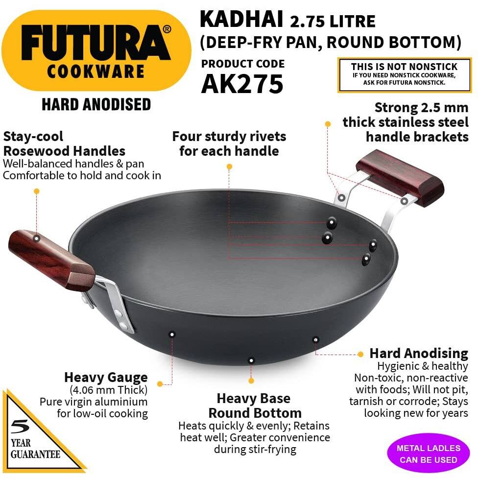 Hawkins Futura Hard Anodised Deep-Fry Pan (Kadhai), 26cm