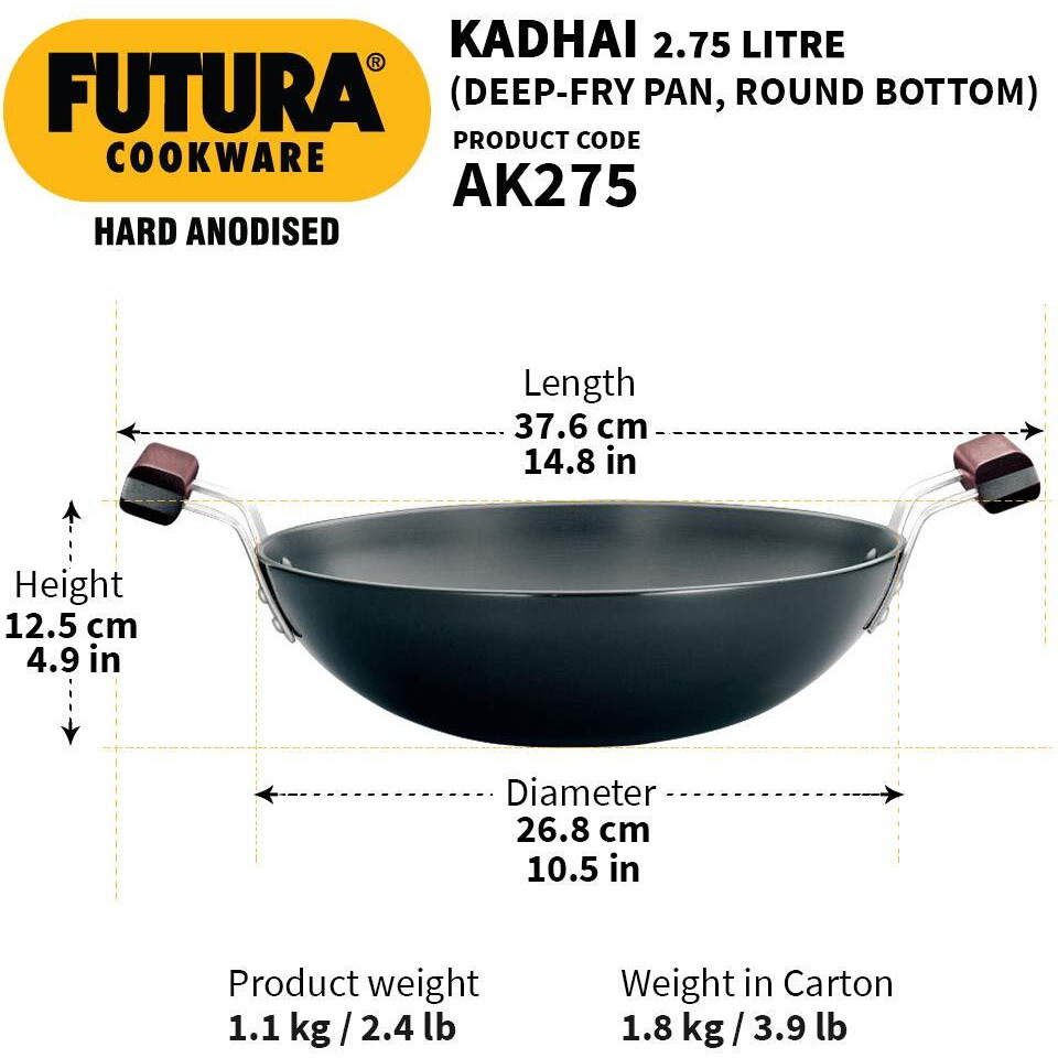 Hawkins Futura Hard Anodised Deep-Fry Pan (Kadhai), 26cm