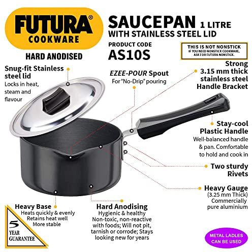 Futura Hard Anodised Ezee-Pour Saucepan 1 litre with lid