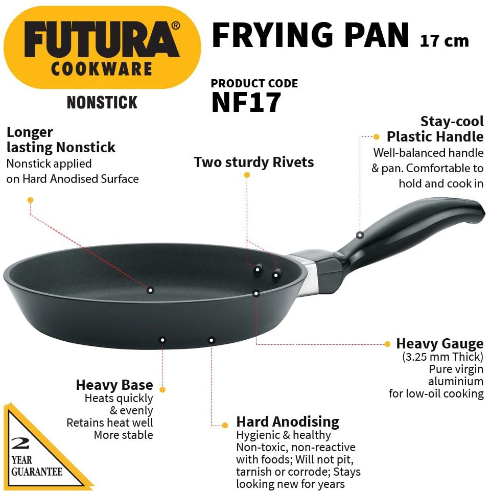 Hawkins Futura 17 cm Frying Pan, Non Stick Fry Pan, Small Frying Pan, Black (NF17)