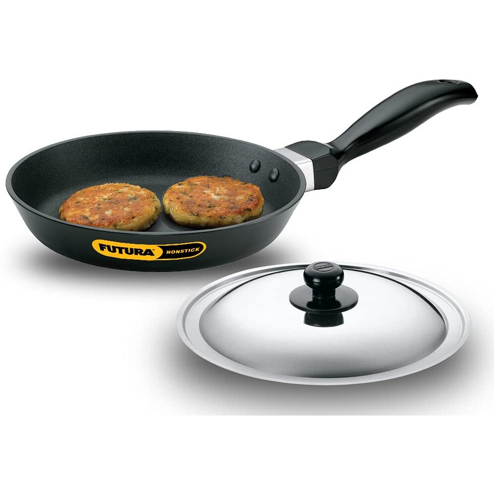 Hawkins Futura 17 cm Frying Pan, Non Stick Fry Pan with Stainless Steel Lid, Small Frying Pan, Black (NF17S)