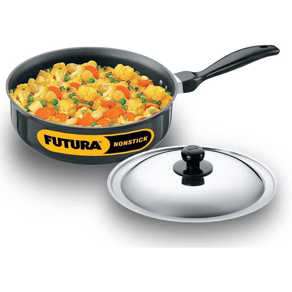 Hawkins Futura Nonstick Curry Pan (Saute Pan) 3.25 L, 24 cm, 3.25 mm with SS Lid (Black)