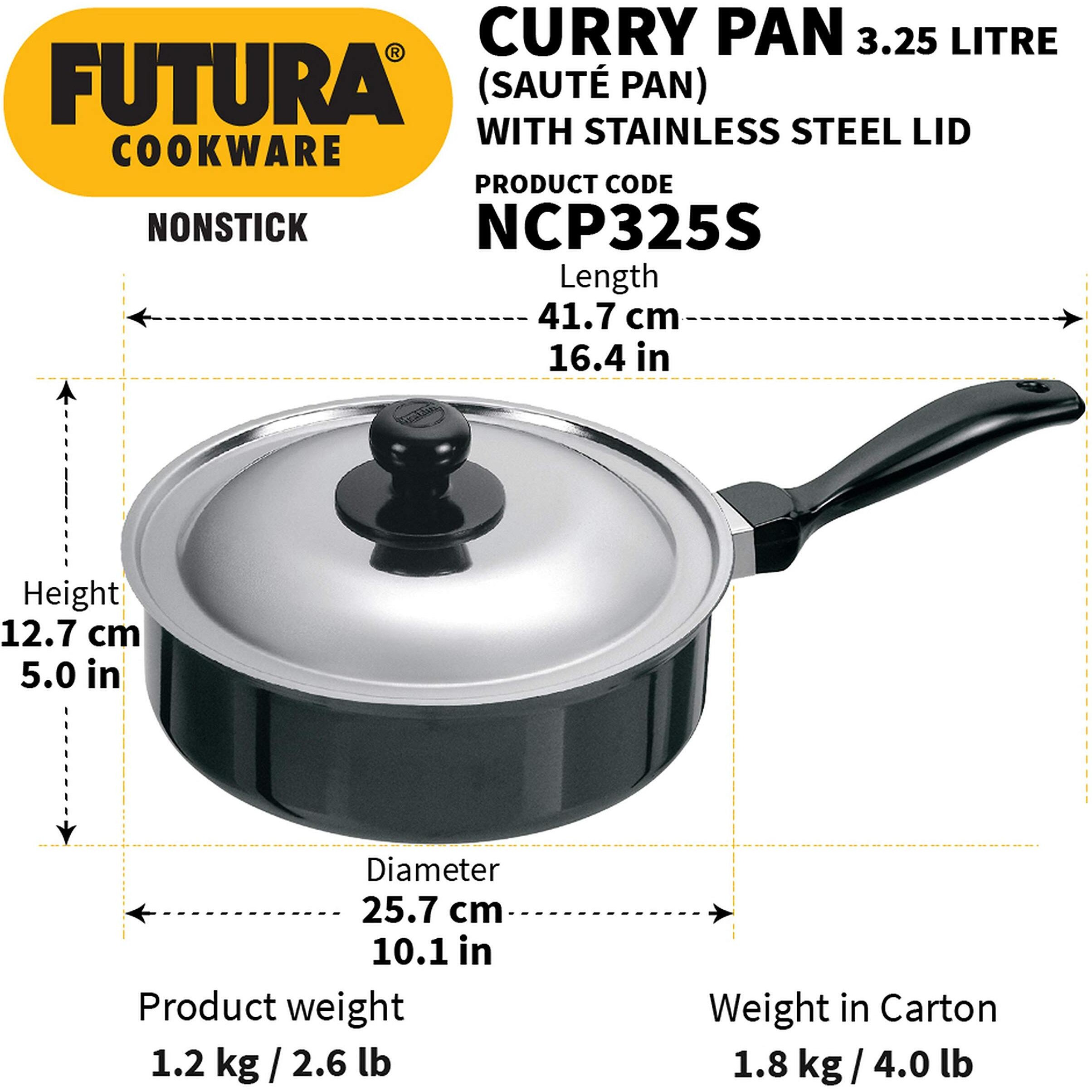 Hawkins Futura Nonstick Curry Pan (Saute Pan) 3.25 L, 24 cm, 3.25 mm with SS Lid (Black)