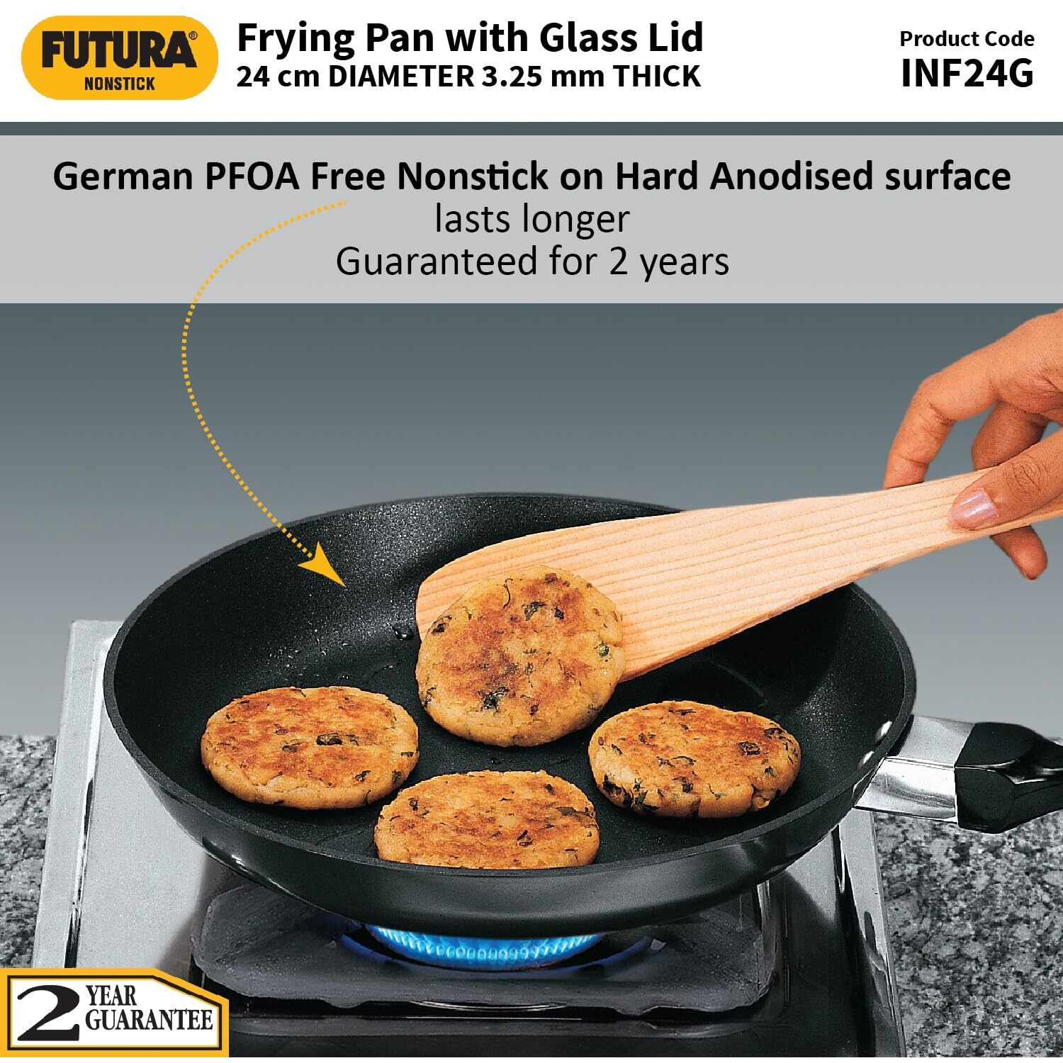 Hawkins Futura 26 cm Frying Pan, Nonstick Fry Pan with Glass Lid, Induction Non Stick Pan, Black (INF26G)