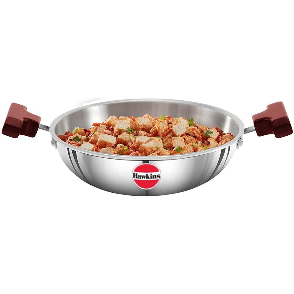 Hawkins 1.5 Litre Deep Fry Pan, Triply Stainless Steel Kadai, Flat Bottom Induction Kadhai, Small Kadai, Silver (SSD15)