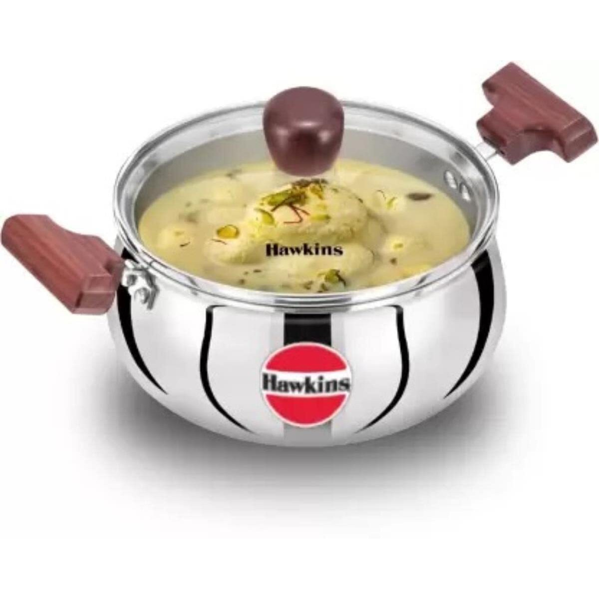 Hawkins 2 Litre Cook n Serve Handi, Triply Stainless Steel Handi with Glass Lid, Induction Sauce Pan, Biryani Handi, Saucepan, Silver (SSH20G)