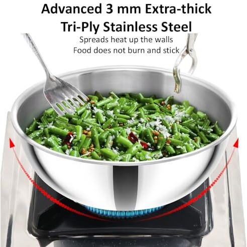 Hawkins 3 Litre Metro Kadhai, Triply Stainless Steel Induction Tasla, Silver (SSTA30)