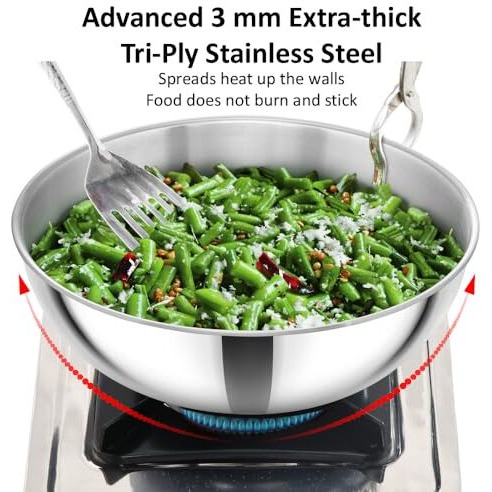 Hawkins 5 Litre Metro Kadhai, Triply Stainless Steel Induction Tasla, Silver (SSTA50)