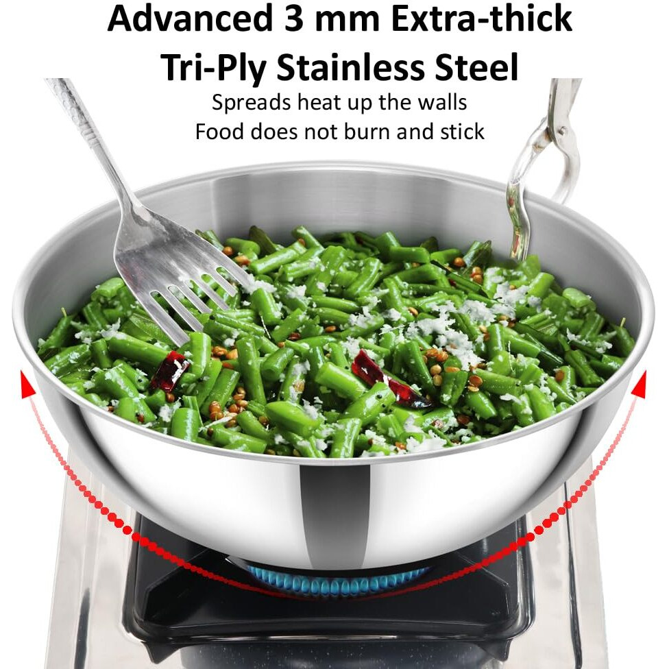 Hawkins 6 Litre Metro Kadhai, Triply Stainless Steel Induction Tasla, Silver (SSTA60)