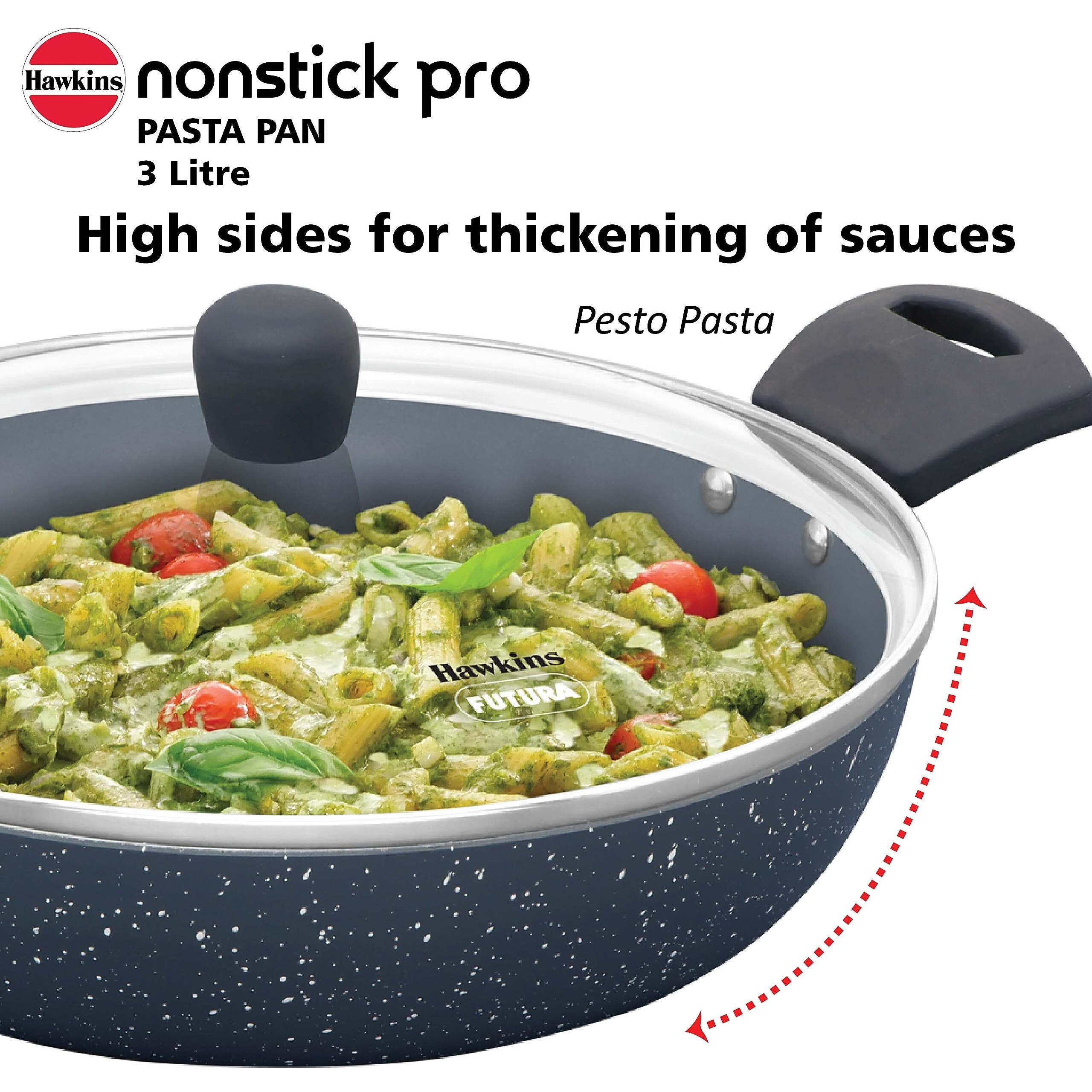 Hawkins Nonstick Pro Pasta Pan, 28 cm Diameter, Induction Frying Pan, Granite Fry Pan, Blue (ICP28G)