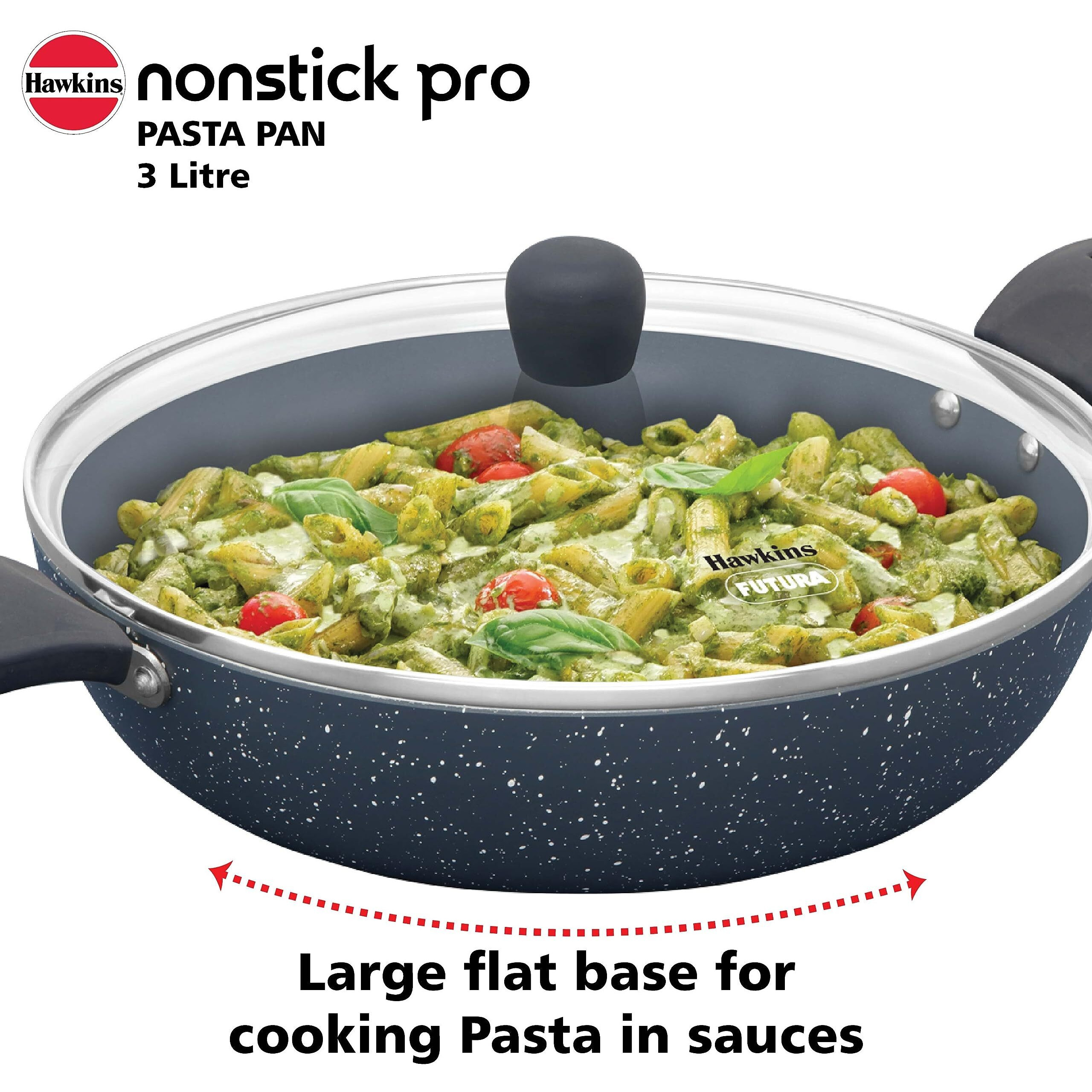 Hawkins Nonstick Pro Pasta Pan, 28 cm Diameter, Induction Frying Pan, Granite Fry Pan, Blue (ICP28G)