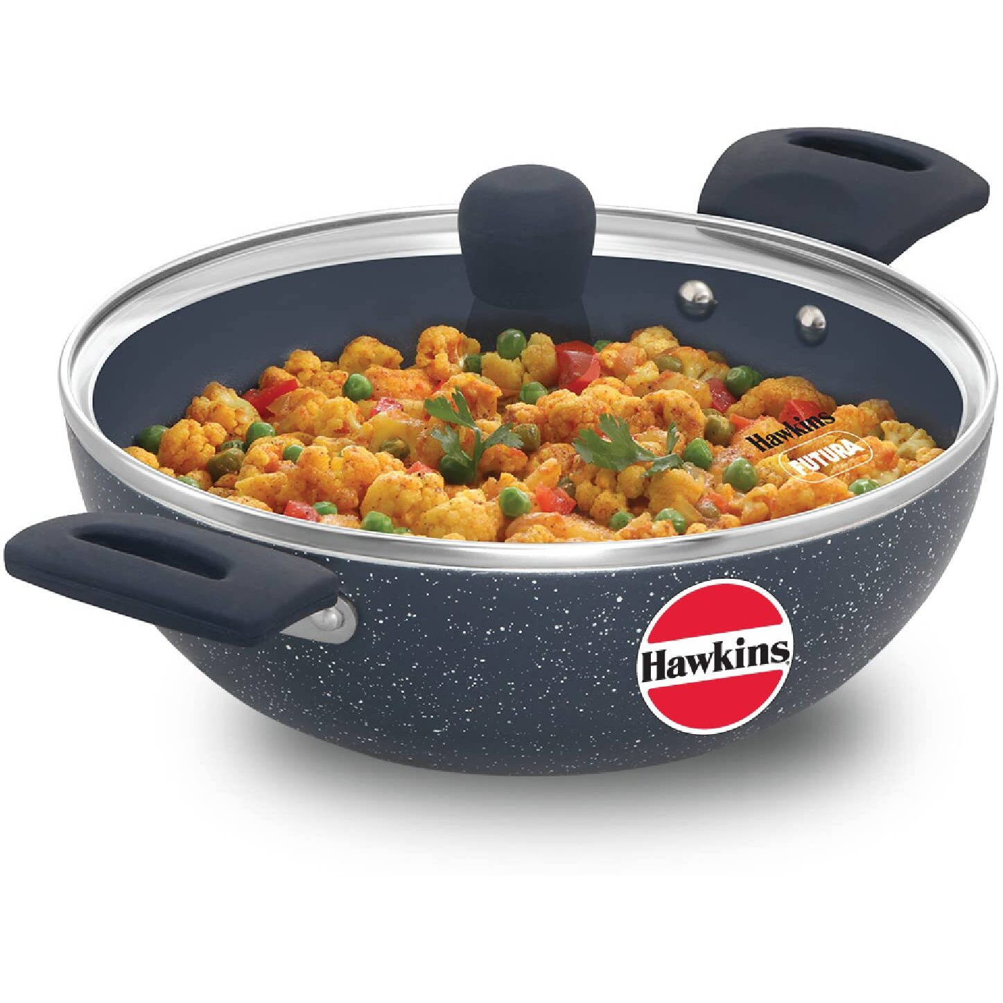 Hawkins Ceramic Nonstick 2.5 litre Deep Kadhai, Induction Deep Fry Pan with Glass Lid, Granite Kadai (ICK25G)