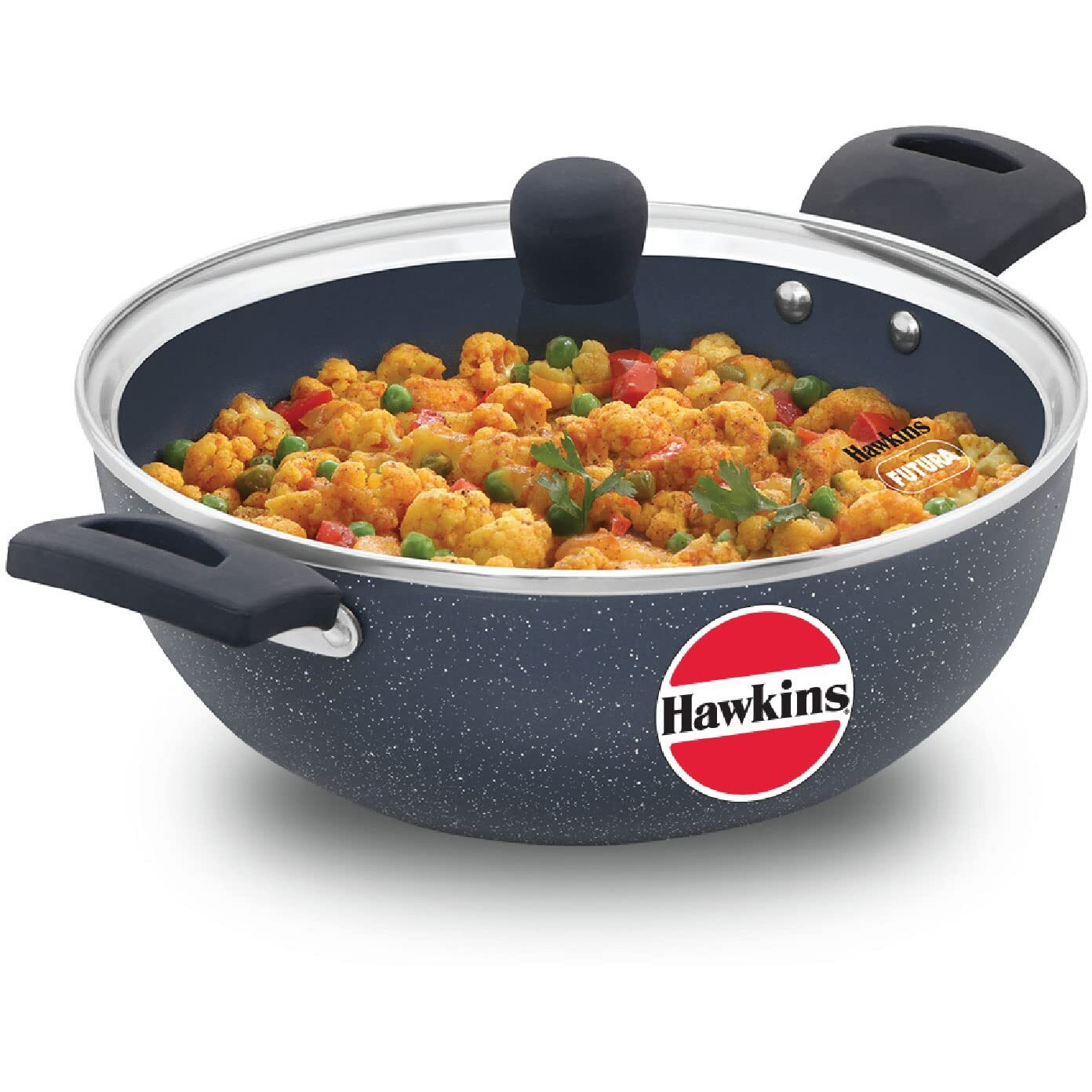 Hawkins Ceramic Nonstick 3.5 litre Deep Kadhai, Induction Deep Fry Pan with Glass Lid, Granite Kadai (ICK35G)