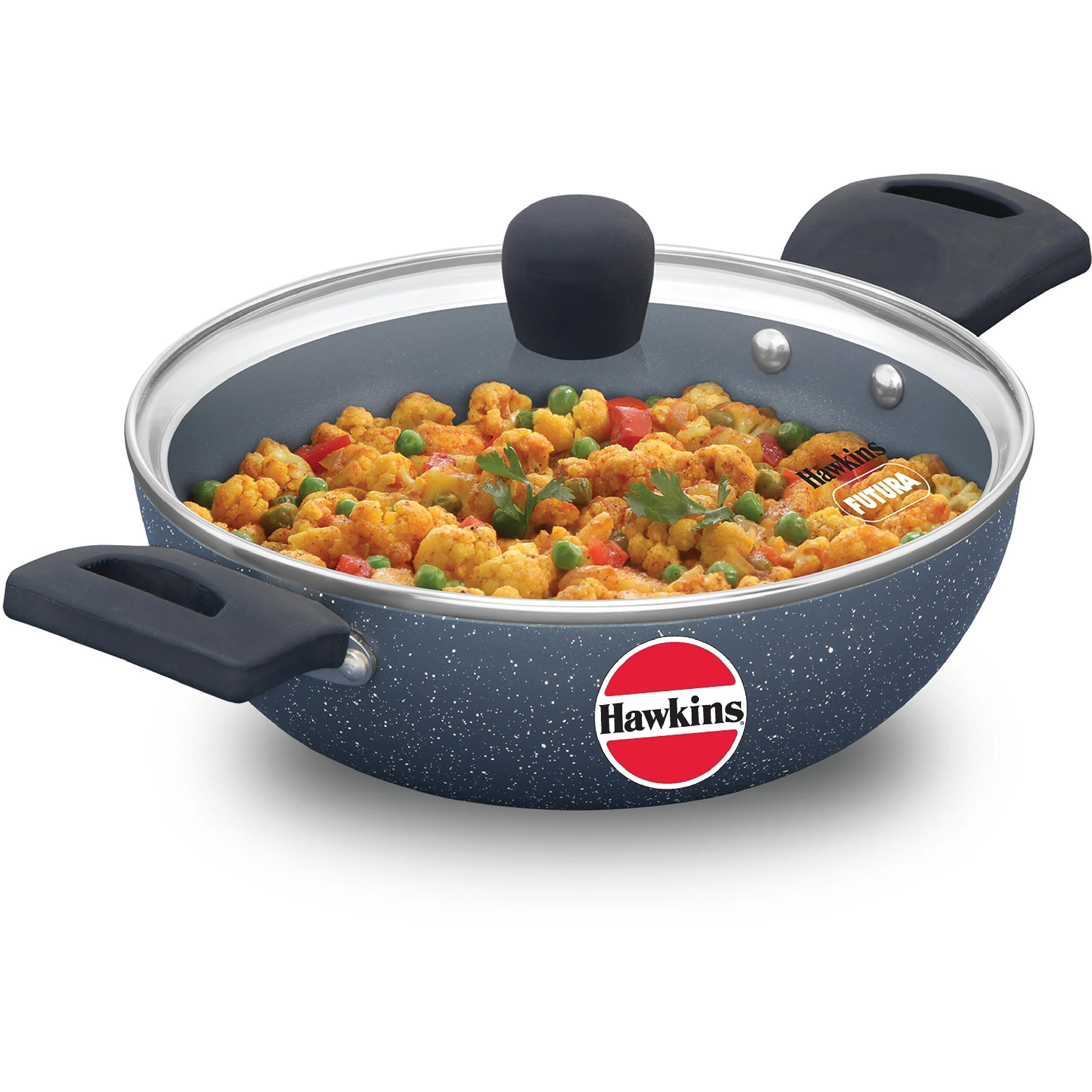 Hawkins Ceramic Nonstick 1.75 litre Deep Kadhai, Induction Deep Fry Pan with Glass Lid, Granite Kadai (ICK175G)