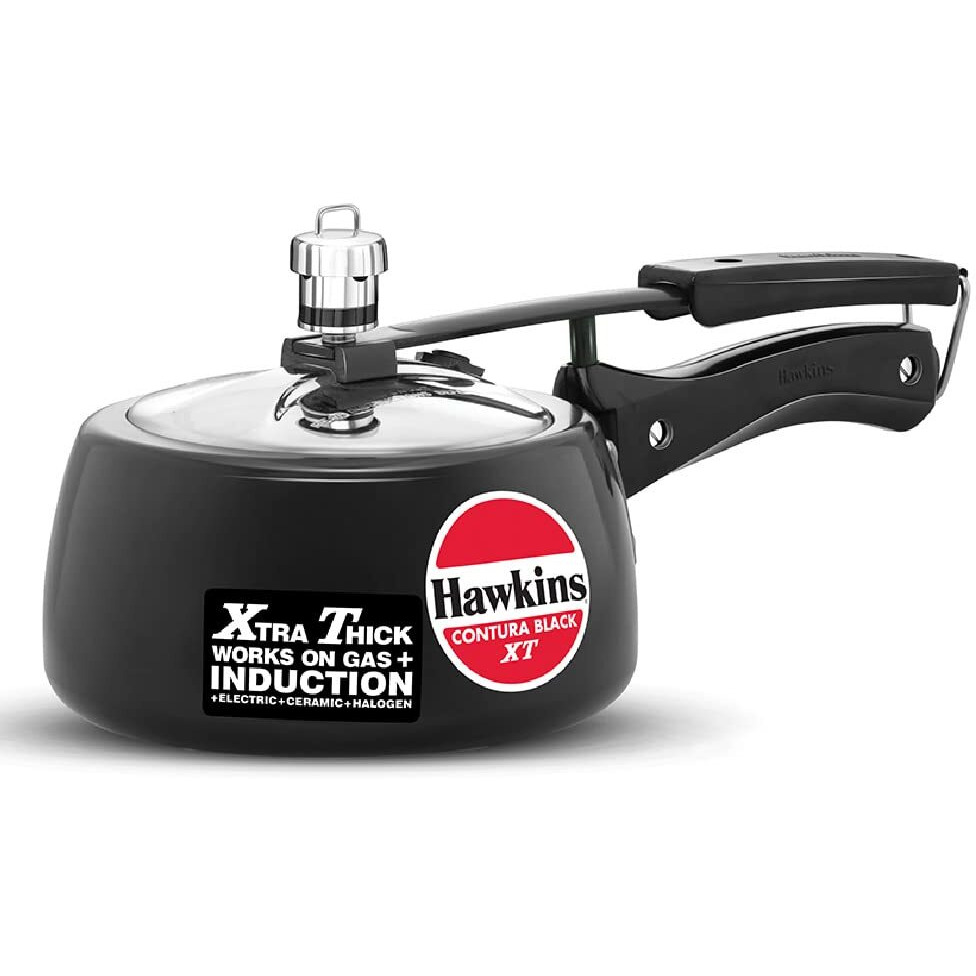 Hawkins Contura Black XT 1.5 Litre Pressure Cooker, Hard Anodised Cooker, Small Induction Cooker, Extra Thick Handi Cooker, Black (CXT15)