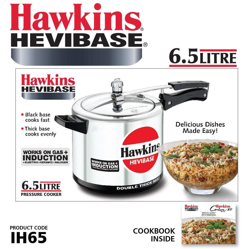 Hawkins Aluminium 6.5 Litre Hevibase Pressure Cooker, Induction Inner Lid Cooker, Silver (Ih65)