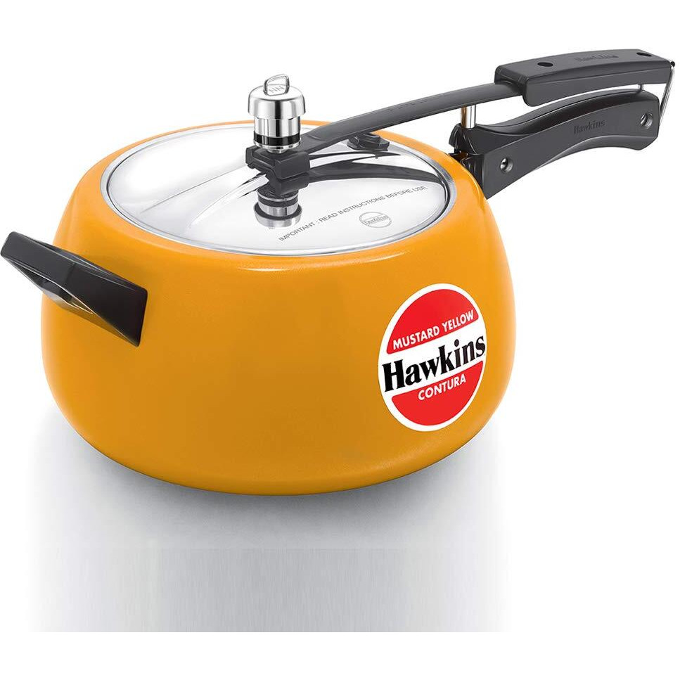 Hawkins Ceramic- Coated Contura 5L Mustard Yellow Aluminium Inner Lid Pressure Cooker