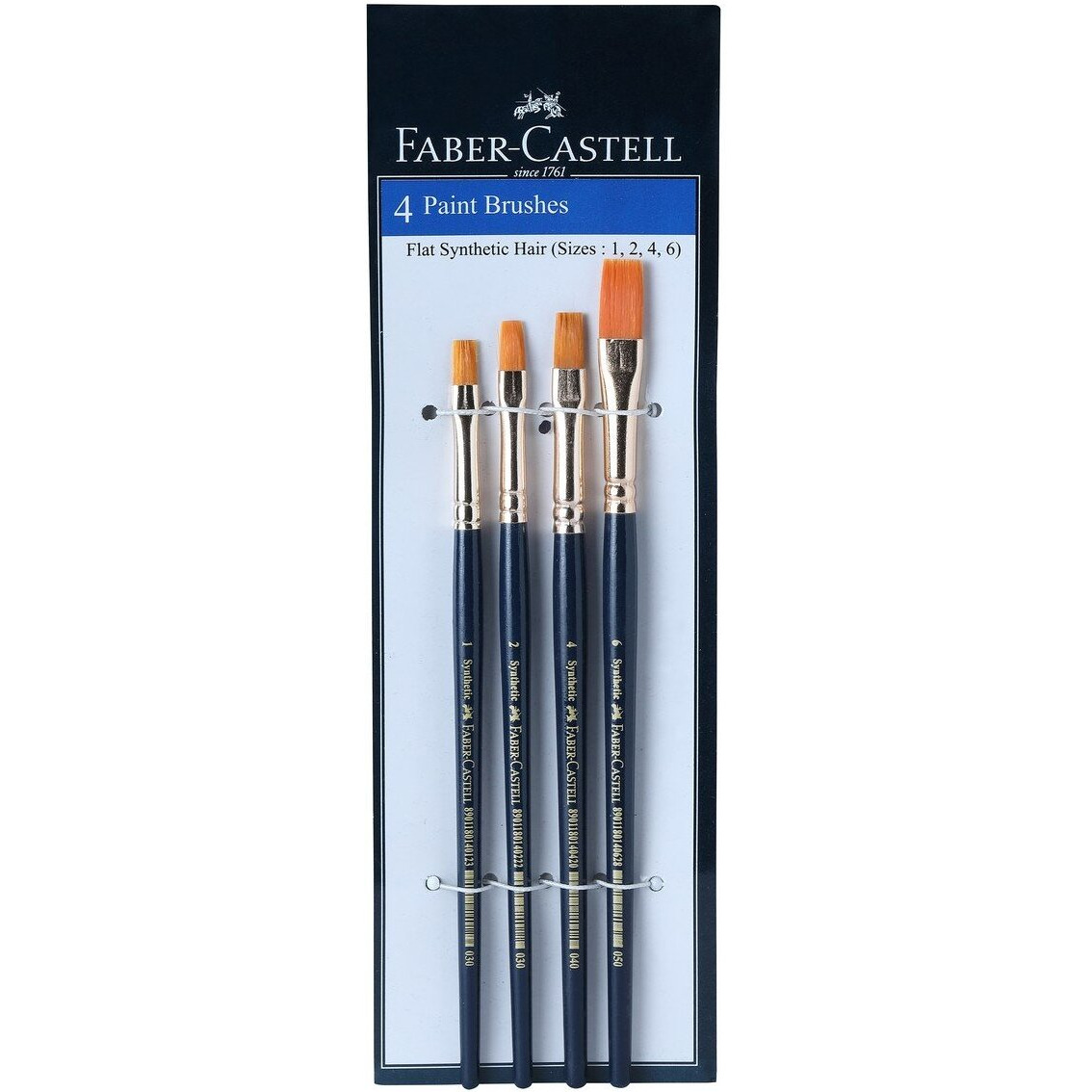 Faber-Castell Synthetic Hair Flat Assorted Paint Brush, Set of 4 Navy Blue