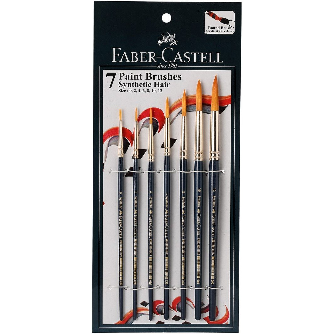 Faber-Castell Paint Brush Set - Round, Pack of 7 (Navy Blue) Wood, Synthetic Hair