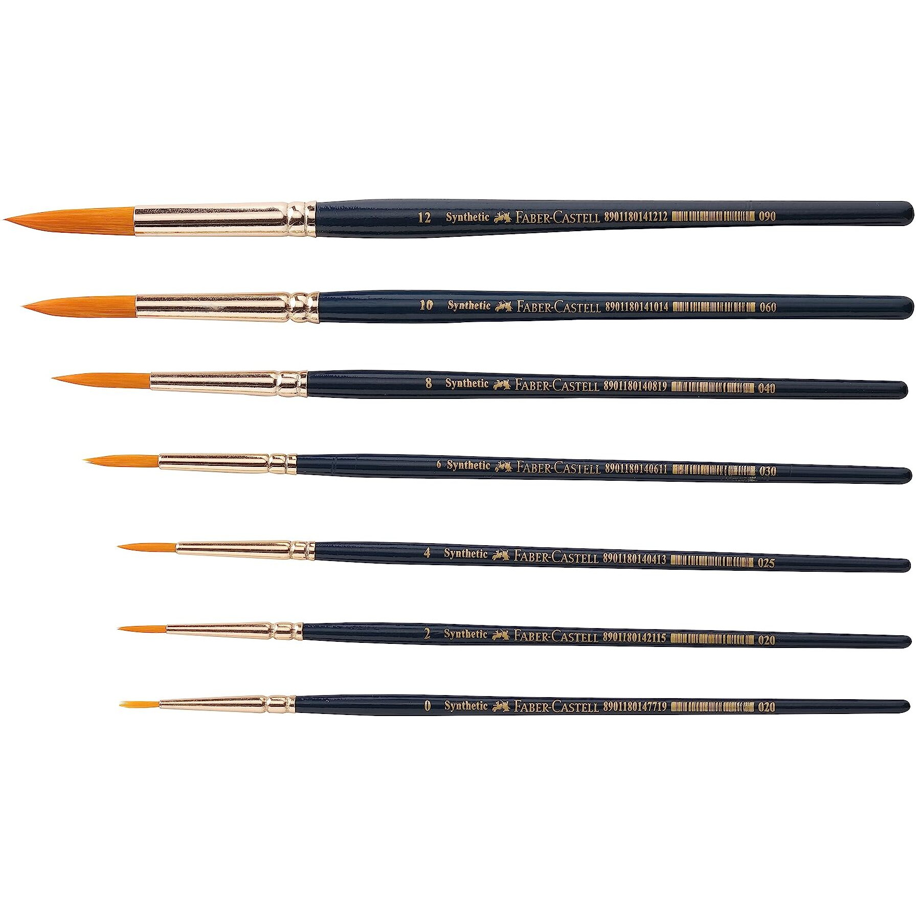 Faber-Castell Paint Brush Set - Round, Pack of 7 (Navy Blue) Wood, Synthetic Hair