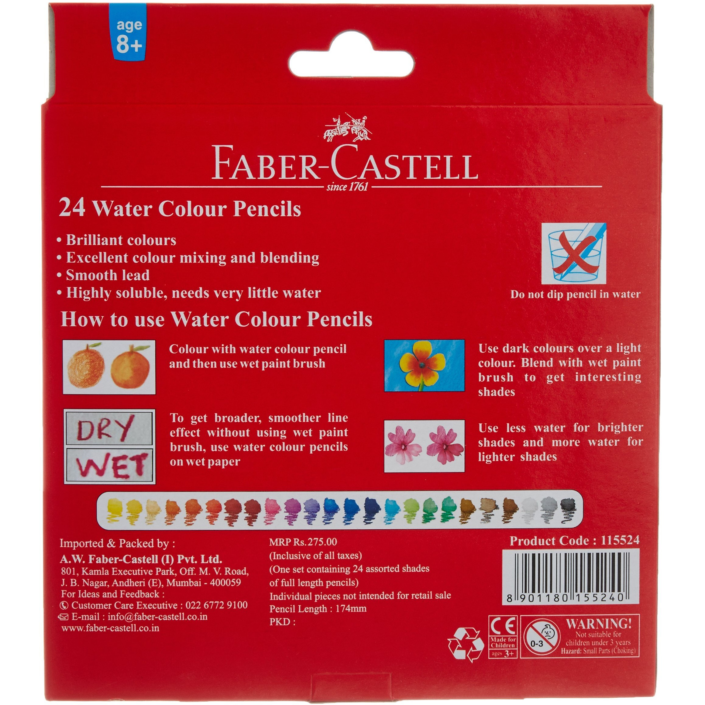 Faber-Castell Water Color Pencils with Paint Brush - Pack of 24 (Assorted)