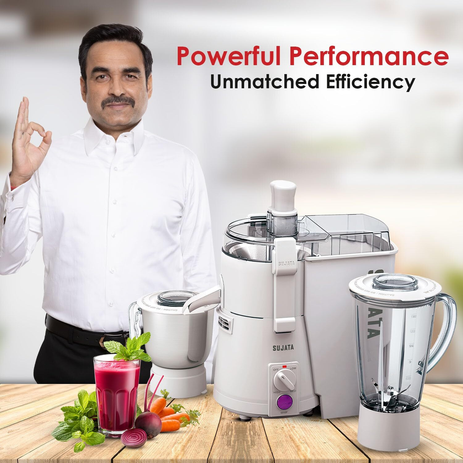 Sujata Powermatic Plus 900 Watts Juicer Mixer Grinder | 22000 Rotations Per Min | 90 Minutes Continuous Running | 2 Versatile Jars 1750 ml and 1000 ml