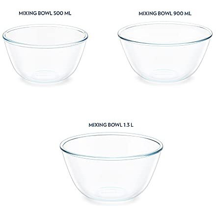 Borosil Glass Mixing & Serving Bowls, Oven & Microwave Safe Bowls, Set of 3 (500 ml, 900 ml, 1.3 L), Borosilicate Glass, Clear