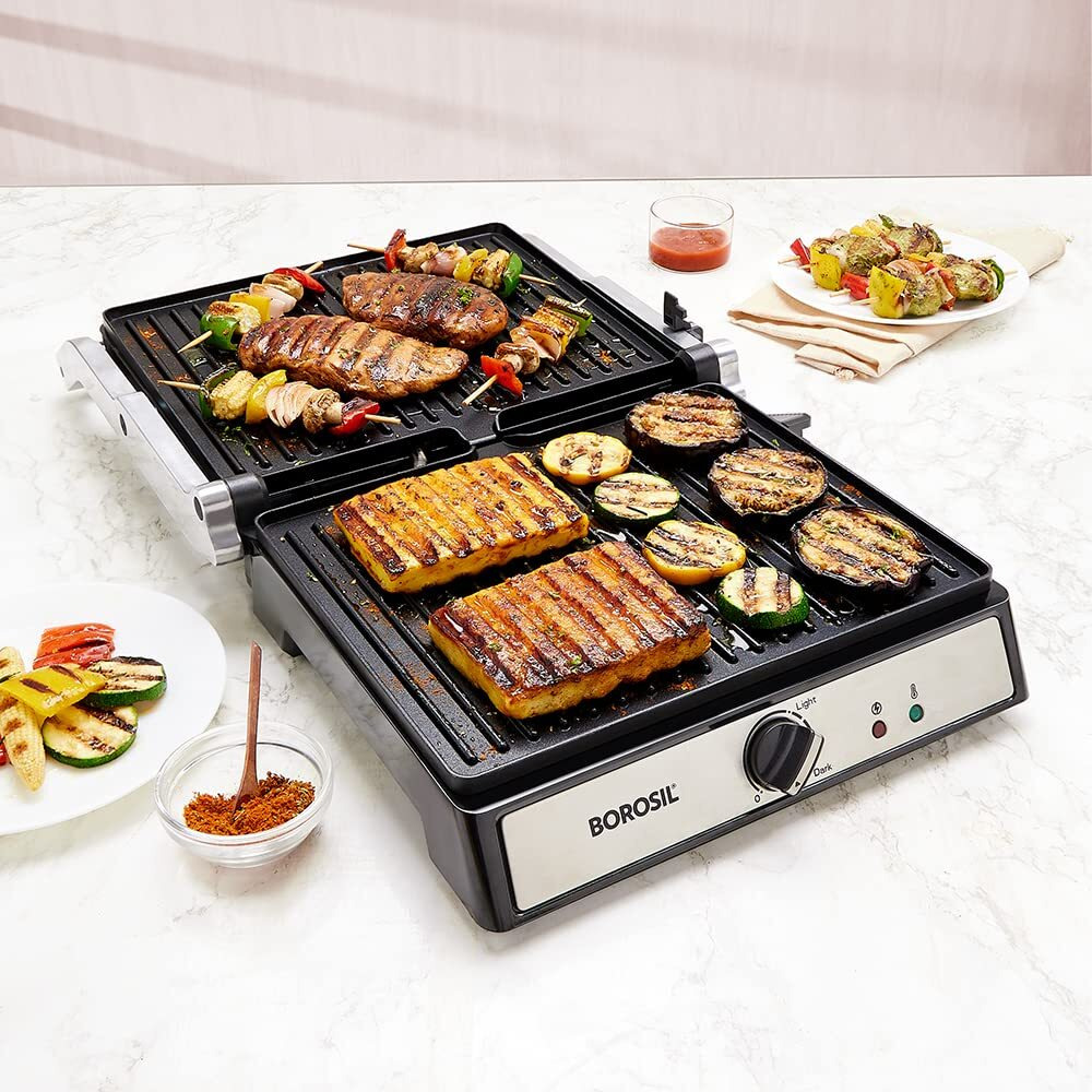 Borosil Super Jumbo 180 Grill Sandwich Maker, Non-toxic non-stick coating, Make 4 Sandwiches, 2000 W