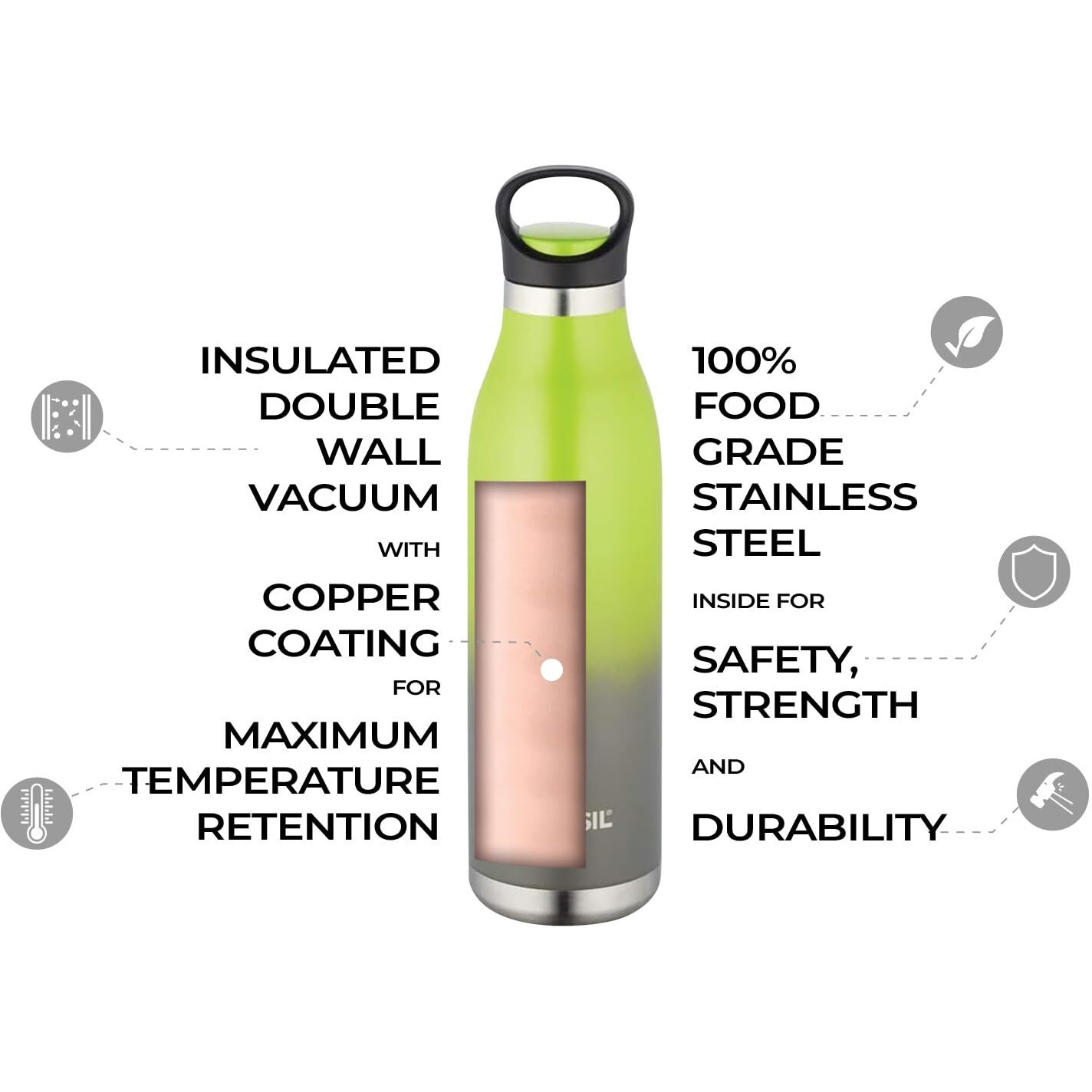 Borosil Hydra Color Crush 700 ml Stainless Steel Wate Bottle | Double Wall Vacuum Insulated Flask | 24 Hrs Hot & Cold | 1 Year Warranty, Green