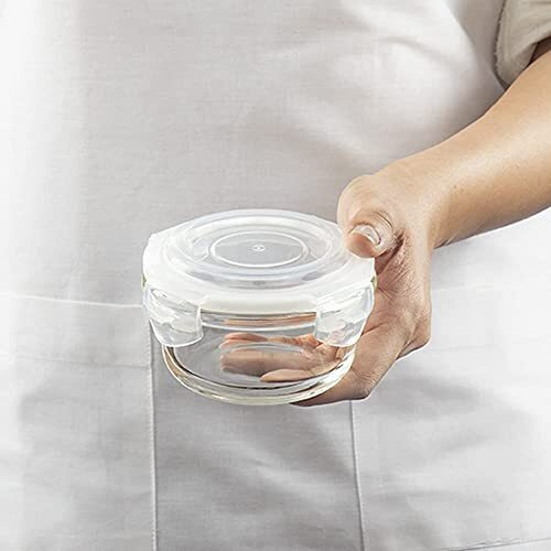 Borosil Klip N Store Glass Storage Containers For Kitchen With Air-Tight Lids, Microwave & Oven Safe, Round, Set of 3 (240 ml each), Clear