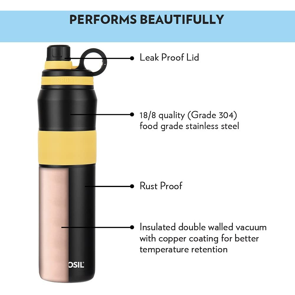 Borosil Hydra Thirst Burst Sunflower 800 ml Stainless Steel Water Bottle | Double Wall Vacuum Insulated Flask | 12 Hours Hot & Cold | Ideal for Personal & Corporate Gifting | 1 Year Warranty