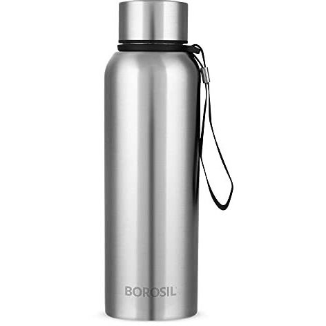 Borosil Hydra Trek 700 ml Stainless Steel Water Bottle | Double Wall Vacuum Insulated Flask | 20 Hours Hot and 24 Hours Cold | Bottle for Office, Gym, School, College | 1 Year Warranty, Silver