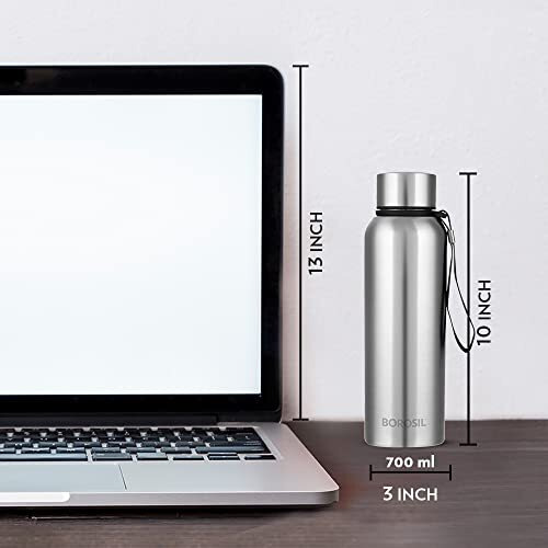 Borosil Hydra Trek 700 ml Stainless Steel Water Bottle | Double Wall Vacuum Insulated Flask | 20 Hours Hot and 24 Hours Cold | Bottle for Office, Gym, School, College | 1 Year Warranty, Silver