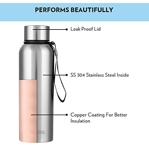 Borosil Hydra Trek 700 ml Stainless Steel Water Bottle | Double Wall Vacuum Insulated Flask | 20 Hours Hot and 24 Hours Cold | Bottle for Office, Gym, School, College | 1 Year Warranty, Silver