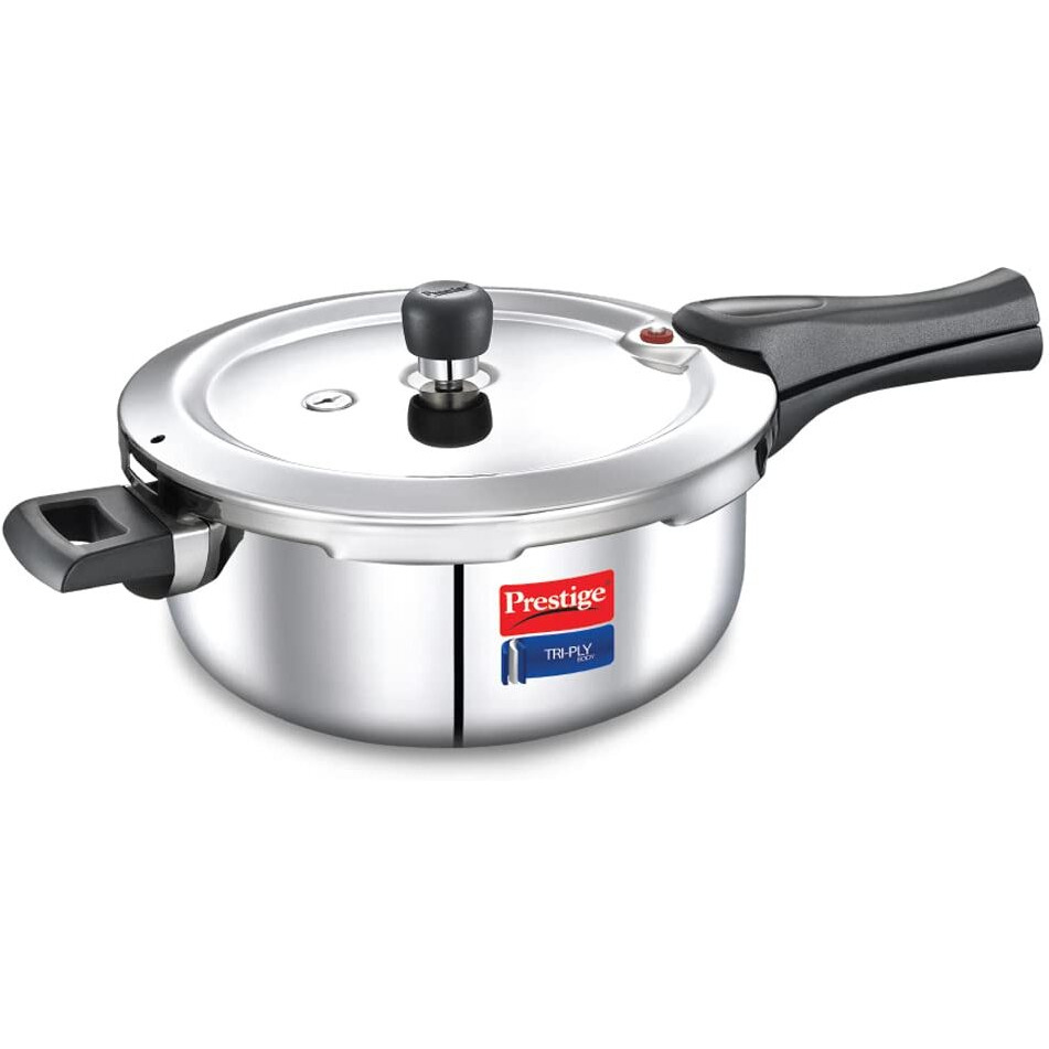 Prestige Svachh Triply Outer Lid Pressure Cooker with Unique Deep Lid, 3.5 Litre, Silver, Stainless Steel, Aluminium