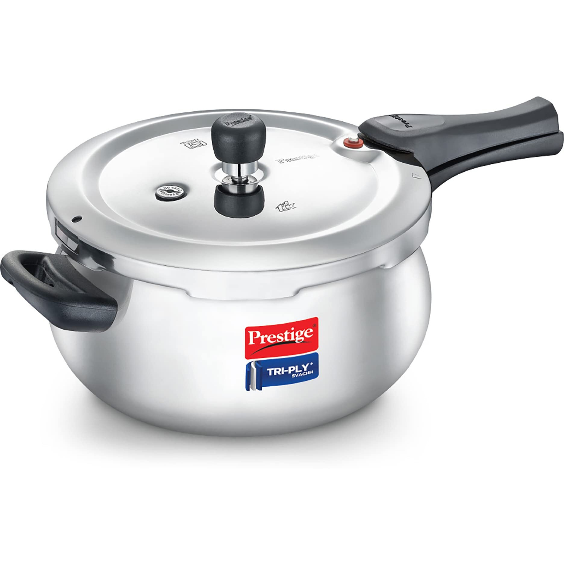 Prestige 3 Litre Svachh Tri-Ply handi pressure cooker(outer lid)|Deep Lid for spillage control|Metallic Safety Plus|5 years warranty