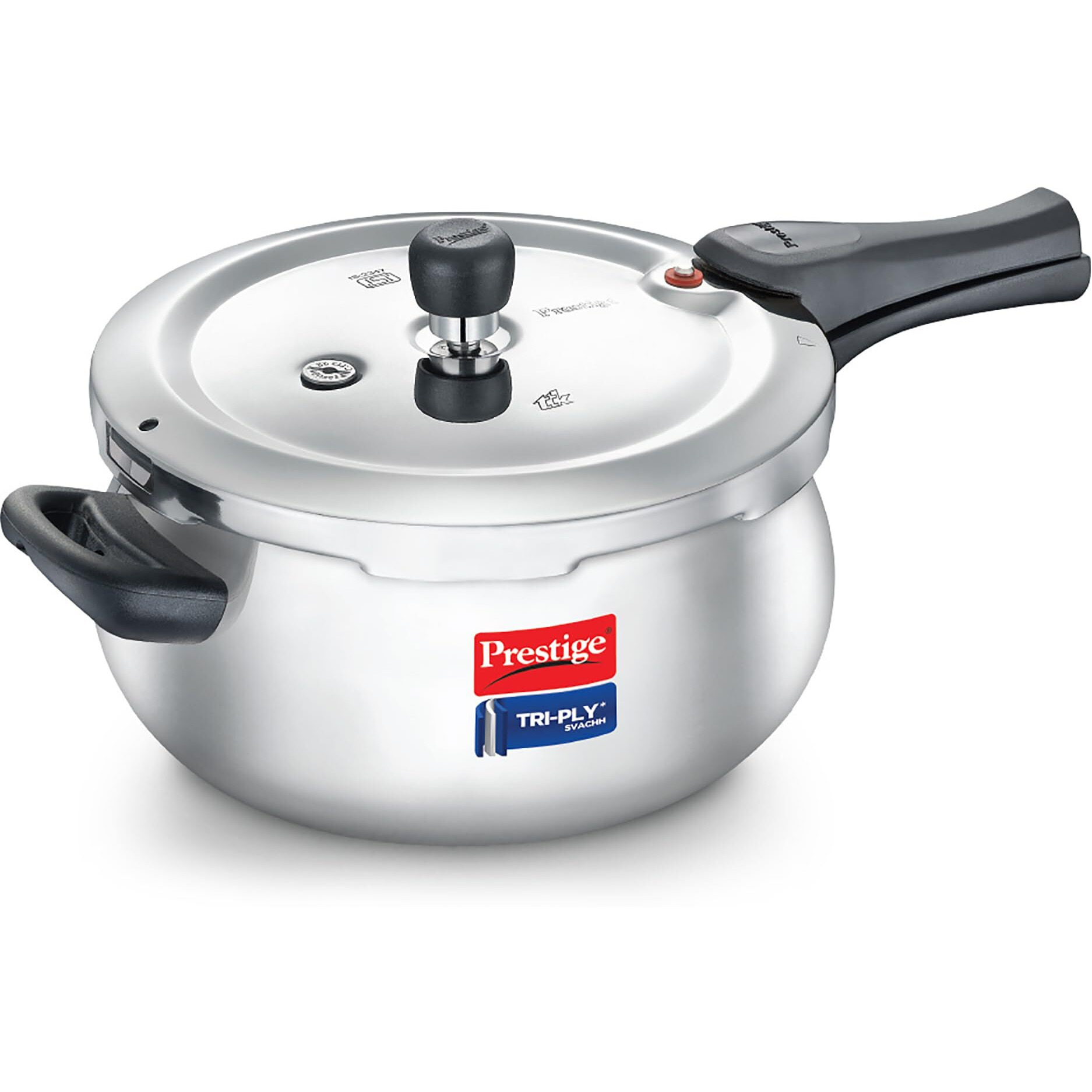 Prestige 5 Litre Svachh Tri-Ply handi pressure cooker(outer lid)|Deep Lid for spillage control|Metallic Safety Plus|5 years warranty